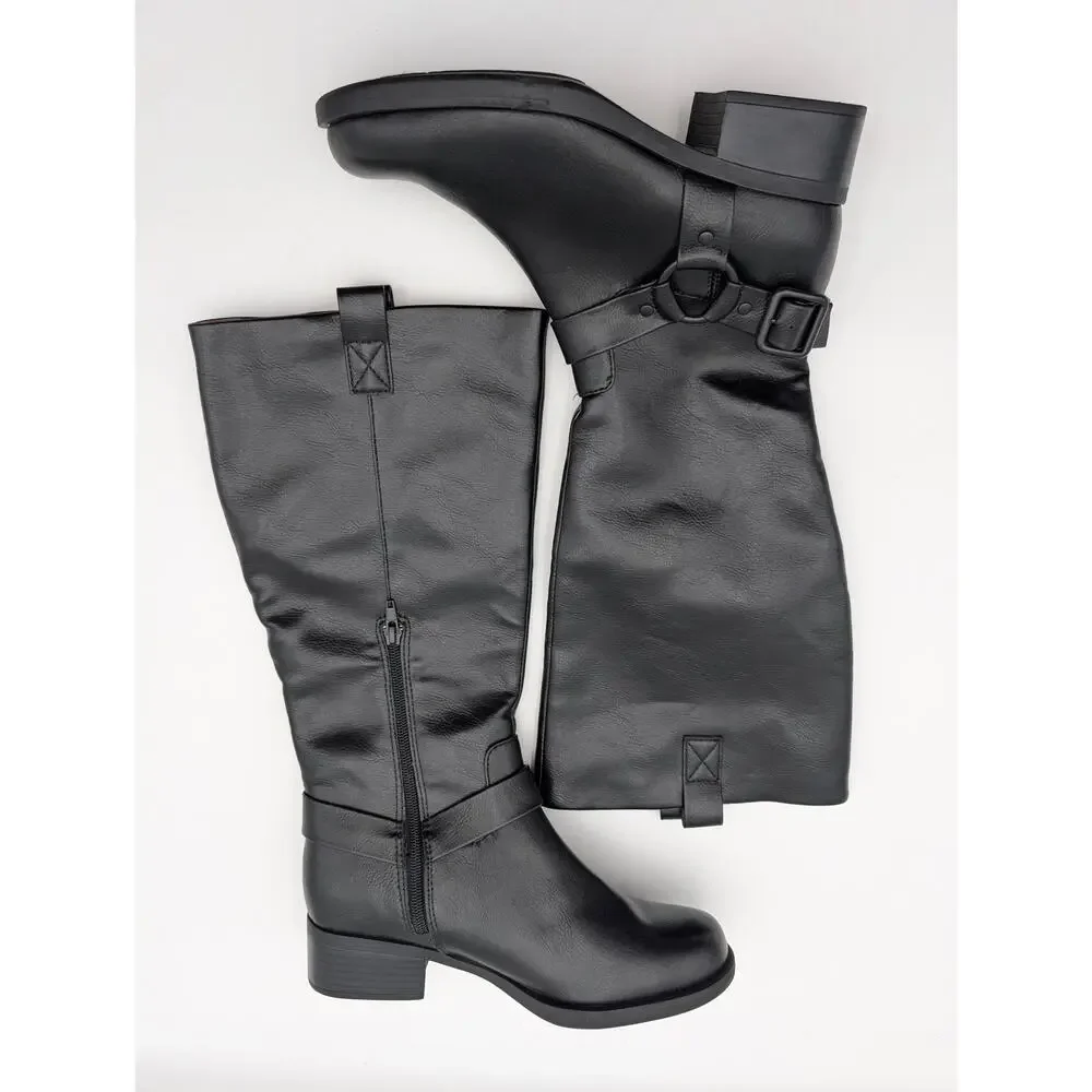 B.O.C Raena Knee High Harness Boots Side Zip Women's Black Size US8M EU38.5